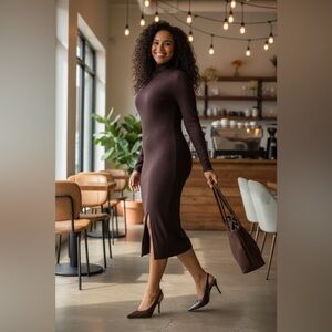 Elegant Brown Turtleneck Dress